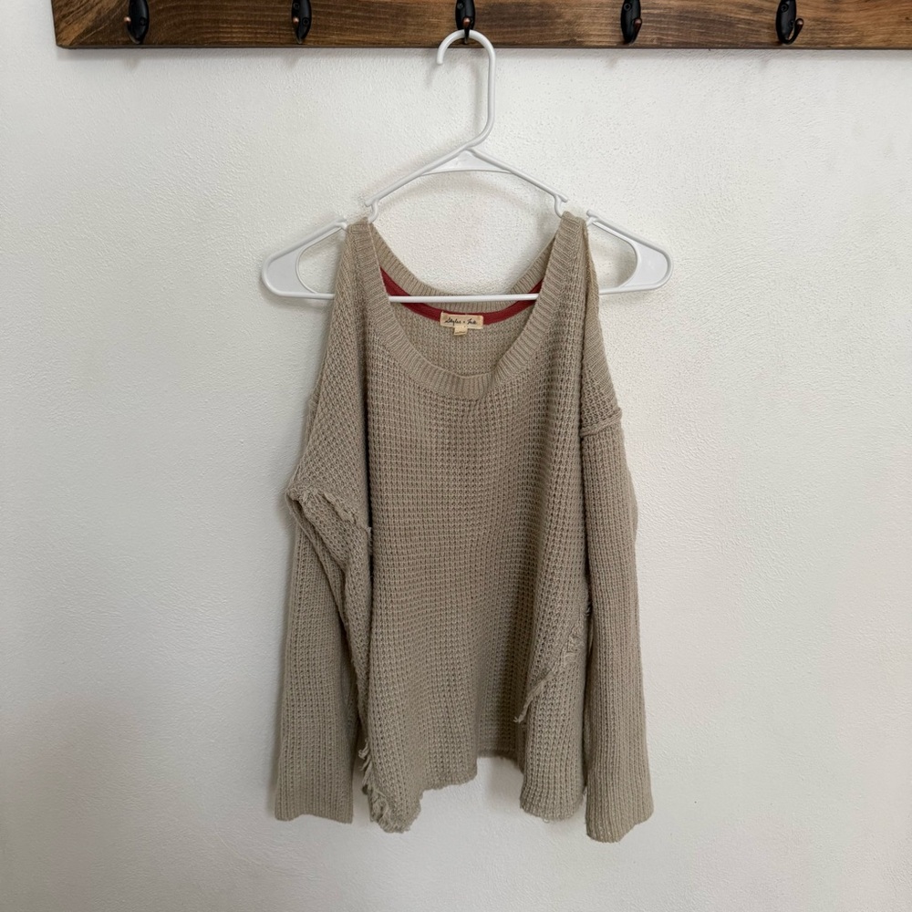 Skylar + Jade Beige Knit Cold Shoulder Sweater